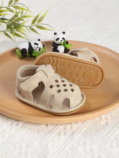 1 Pair Unisex Toddler Breathable Anti-Slip Hook And Loop Design Sandals, Suitable For 0-1 Year Old Infant Boys And Girls, Fit For Spring, Autumn And Summer