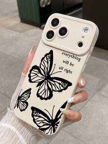 Funda de teléfono suave con protección de lente, 3 piezas con estampado de mariposa y letra, mariposa + estampado de eslogan "Todo estará bien", compatible con iPhone y Galaxy - Multicolor - Ver 5