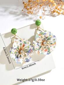 1 Pasang Anting Rumbai Bunga Kain Rafia Gaya Mori yang Manis dan Segar, Cocok untuk Liburan dan Pemakaian Sehari-hari Wanita - Hijau - View 4