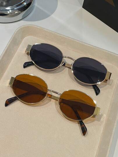 2 chiếc kính nữ, gọng kim loại hình bầu dục/đa giác, thích hợp cho đeo hàng ngày và các hoạt động ngoài trời.