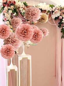 9pcs Pink Paper Flower Balls, Fluffy Pink Paper Flowers, Hanging Decorations For Party, Suitable For Scene Decoration, Home Decor, Room Decor, Birthday Party, Wedding Gift, Corporate Graduation Gift, Christmas Decoration, Baby Shower - Pink Birthday Set - View 3