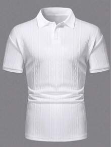 Men's Short-Sleeved Polo Shirt With Collar, Solid Color And Basic Texture, For Husbands, For Going Out, Old Money Style - 白色 - 查看 4