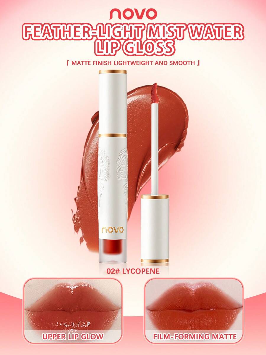 NOVO Brillo de labios mate difuminador, color de larga duración, no reseca, no transfiere, complexión natural, adecuado para maquillaje diario, citas, reuniones, cumpleaños, graduaciones, viajes, primavera/verano, versátil - 02# Rojo tomate - Ver 1