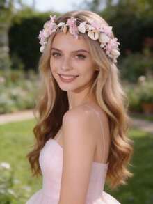 1 chiếc băng đô cài tóc thủ công họa tiết hoa và vỏ sò, màu trắng, phụ kiện tóc đi biển, thích hợp cho tiệc ngoài trời và đám cưới. - Hồng - Xem 1