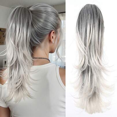 16 Inches 100 Grams Grab Clip Medium Long Hair High Ponytail Women's Wig Female Long Hair Natural Curl Ponytail New Fashion Natural Curl Long Curly Hair Ponytail Wig, Multiple Colors To Choose From. High Temperature Silk Chemical Fiber Wig, Long Life
