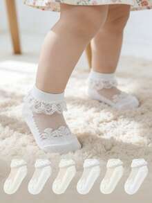 6 Pairs Girls & Toddlers Thin Breathable Glass Silk Short Socks, Baby Socks - White - View 7