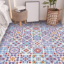 1 Paquete (16 piezas) Pegatinas de pared planas 2D con patrón floral vintage, pegatinas de azulejos autoadhesivas y removibles de PVC, adecuadas para decoración del hogar, cocina, habitación, pared y suelo - 16 piezas - Ver 1