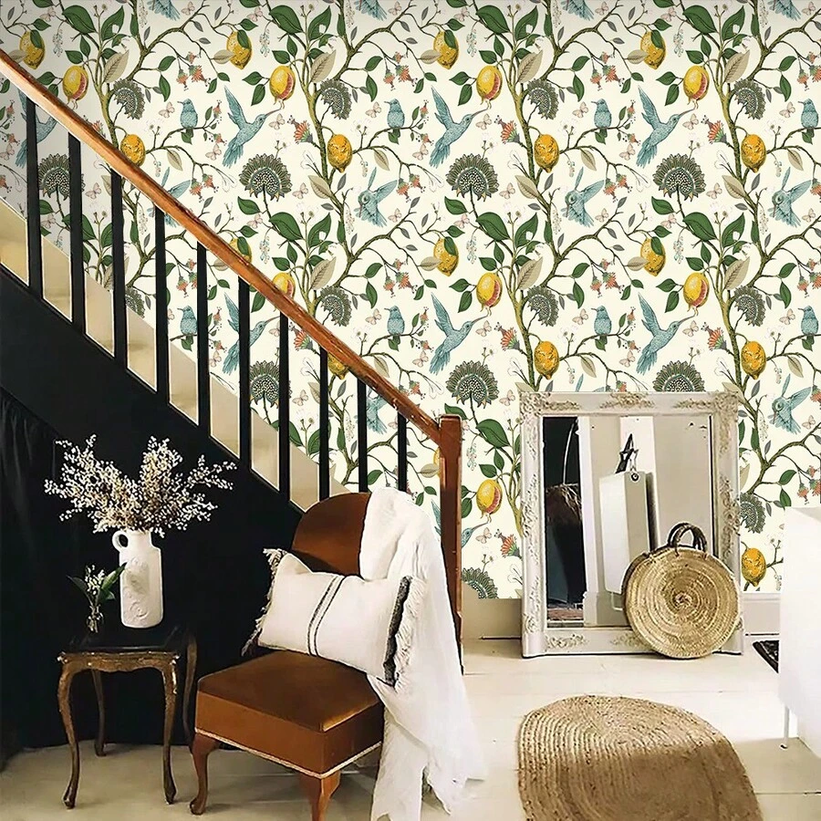 1 Cuộn Giấy Dán Tường Vinyl Hình Cây Lựu & Chim, Chống Thấm Nước, Tự Dính, Giấy Dán Tường Có Thể Tháo Gỡ, Dùng Cho Phòng Ngủ, Phòng Tắm, Nhà Bếp, Đồ Nội Thất, Trang Trí DIY, 17.7inX39.3/118.1/196.8/393.7in