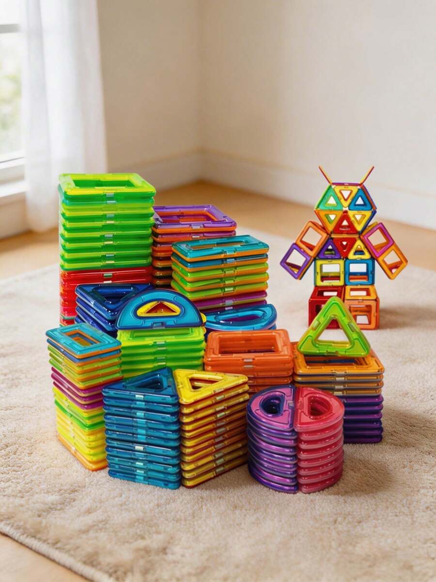 Children's Magnetic Building Blocks Set 40/80/100pcs, Stem Education Building Toys, ABS Material, Better Cultivate Children's Hands On Ability, Children's Creative Learning Puzzle Gift For Kids Ages 3+ - Multicolor - View 1