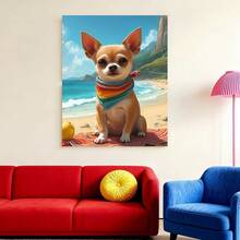 Con marco 1 Pieza de Cuadro de Chihuahua Pintado a Mano - Arte de Pared en Lienzo con Marco de Madera, Impresión de Raza Chihuahua Adecuada para Decoración Interior/Exterior - Regalo para Amantes de Mascotas Listo para Colgar en Sala, Dormitorio, Cocina - Estilo de Impresión Pintada a Mano,Disponible en tamaños de 20.83 x 30.99 cm o 30.99 x 46.23 cm - Enmarcado - Ver 2