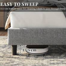 4ft6 Double Upholstered Platform Bed - Adjustable Square Tufted Headboard, Linen Fabric With Sturdy Wooden Slat Support, Beige (No Box Spring Needed) - Light Grey - View 7