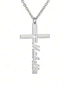 1 Customized Name Necklace With Cross Pendant, Personalized Birthday Gift, Minimalist Daily Style, Suitable For Valentine's Day Ideal Gift - Multicolor - View 14