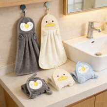 1 Stück Korallenfleece Pinguin & Ente Dreifarbig Badezimmer Handtuch zum Aufhängen, Cartoon Handtuch, hochsaugfähiges, schnell trocknendes Küchen-Handtuch zum Aufhängen - Verschiedenfarbig - Übersicht 2