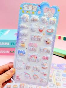 3D贴纸，可爱有趣的文具，卡通猫图案，适合作为小学生礼物 - 彩色 - 查看 6