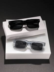 2 buc ochelari pătrați la modă pentru bărbați, ramă clasică de culoare solidă, lentile colorate moi, ușori, potrivire perfectă, ținută de călătorie zilnică, cu cutie pentru ochelari - Multicolor - Vizualizare 6