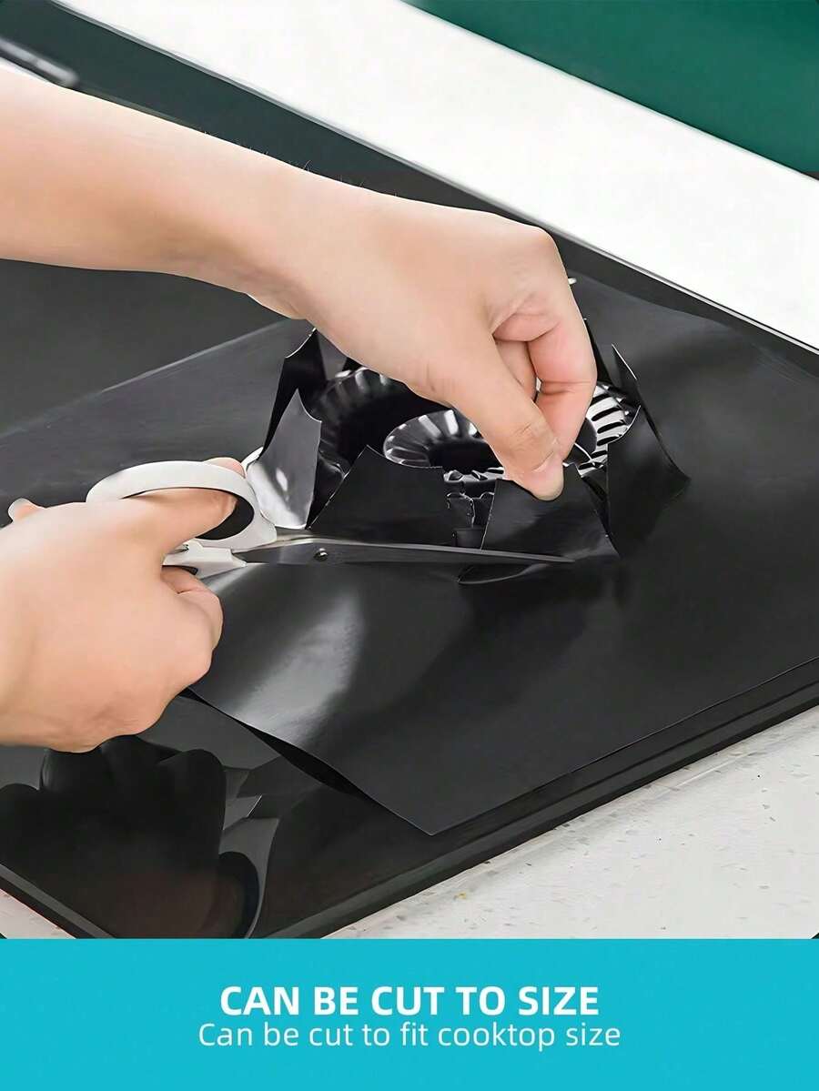 4pcs/8pcs Black Gas Stove Oil-Proof Mat, Washable Cleaning Sheet - View 1
