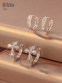Hihho Bộ 2 đôi bông tai hình thánh giá cổ điển thanh lịch, biểu tượng tôn giáo và hòa bình, trang sức cao cấp dành cho nữ, thích hợp để đeo hàng ngày, trong các dịp lễ hội, làm quà tặng cho bạn bè. - Bộ hoa tai - Xem 5