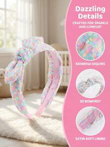 1pc Kids Colorful Sequin Fabric Knotted Headband For Kids Daily School Wear - Multicolor - View 6