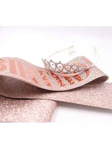 1 Set Rose Gold Birthday Queen Belt And Crown Set - Glitter Belt And Rhinestone Crown - Birthday Party Gift, Elegant Princess Crown Birthday Party Decor, Mom Sister Birthday Gift Hair Accessory - Rose Gold - View 8