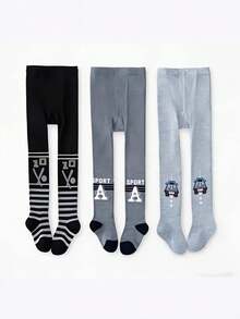 3条男童卡通字母印花紧身裤，柔软透气，适合日常穿着 - 彩色 - 查看 12