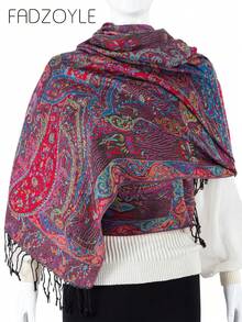 FADZOYLE 1件装奢华双面佩斯利花纹提花羊绒围巾，柔软大号披肩/围巾，可作头巾/罩袍/纱笼/头巾，适合晚礼服，四季皆宜。 - 彩色 - 查看 12