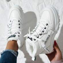 New Stylish And Casual Platform Ankle Boots, Non-Slip And Versatile Solid Color Zipper Ankle Boots, Charming Women's Ankle Boots. - White - View 4