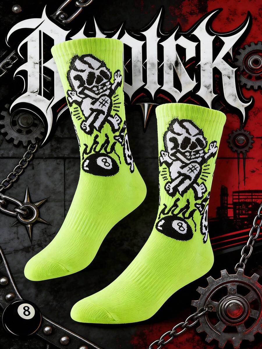 1 Pair Unisex Skateboard & Basketball Graphic Socks, Street Fashion Hip Hop Design, Novelty Fun Crazy Socks - Multicolor - View 1