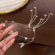 Diamond-Studded Butterfly Fairy Tassel Headband, Light Luxury Forest Style, Ultra-Fairy Headpiece, High-End Niche Design Headband Hair Accessory - Băng đô hình bướm hai lớp nhiều màu sắc (màu bạc) - Xem 8