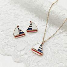 航海风帆船首饰套装，独特设计项链和耳环，奢华清新优雅配饰 - 彩色 - 查看 8
