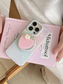 1pc Pink Strawberry Magnetic Phone Holder, Fruit Sliding Foldable Phone Stand, Multi-Function Slouchy Phone Holder - Pink - View 3