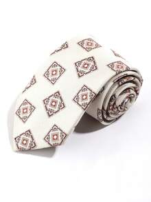 1 chiếc cà vạt nam kiểu retro hình thoi hình học, phụ kiện, quà tặng lễ hội. - Màu be - Xem 5
