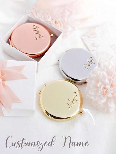Gương trang điểm hình trái tim khắc tên cá nhân, gương trang điểm bỏ túi bằng bạc tùy chỉnh có khắc tên, món quà hoàn hảo cho phù dâu, đám cưới, sinh nhật và kỷ niệm, phụ kiện làm đẹp Giáng sinh.