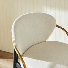 Two-Piece Set Of Beige Chenille Bar Stools, Height-Adjustable, With Contrasting Black And Gold Accents. Includes One Tall Stool With Backrest And Leg Rest, Suitable For Kitchen Islands. - Beige - View 9