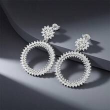1 Pair Elegant Geometric Round Stud Earrings, S925 Silver With Sparkling Design, Luxury Jewelry For Women, Suitable For Dates And Parties - Gold - View 3