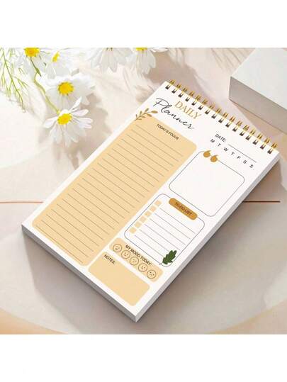BUBU 1pc Spiral Daily Planner To Do List Notepad - Undated Goals Planning Pad With Hourly Schedule Tear-Off Notepad,Stationery Office School Supplies Back To School