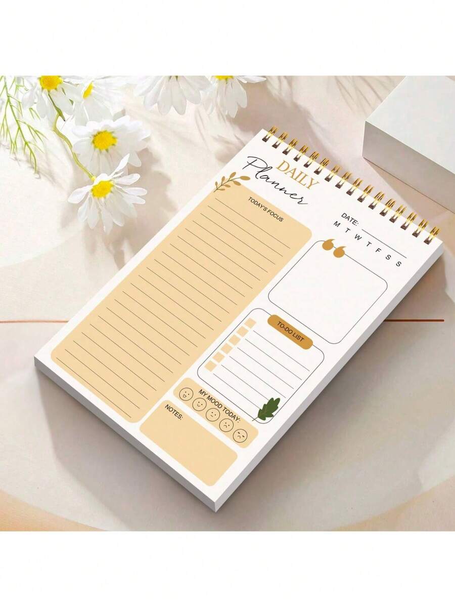 BUBU Sổ kế hoạch hàng ngày dạng xoắn ốc - Sổ ghi chép không ghi ngày tháng, lập kế hoạch mục tiêu, có lịch trình theo giờ, có thể xé rời, văn phòng phẩm, đồ dùng học tập, quà tặng tựu trường, quà tặng tri ân giáo viên, quà tặng Ngày của Mẹ.