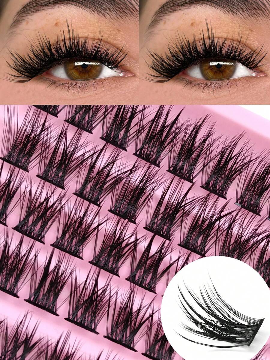 120 Pcs D Curl Lashes Cluster Individual Eyelashes 8-16mm DIY Lash Extension Kit False Lashes Soft Fluffy Eyelash Clusters Dramatic Eye Enhancement DIY At Home