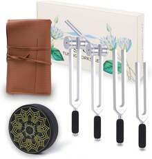 Tuning Forks – Weighted 128Hz 136.1Hz 256Hz 384Hz With Activator, Crystal & Leather Pouch – Tools For Sound Support - Silver - View 8