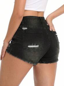 Summer Women Ripped Denim Shorts Sexy Casual Street Style Shorts Frayed Hem - Dark Grey - View 5