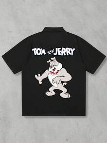 Strevion OBM Men X TOM & JERRY Áo sơ mi nam tay ngắn in họa tiết gai nhọn đơn giản, phong cách thường ngày. - màu đen - Xem 2