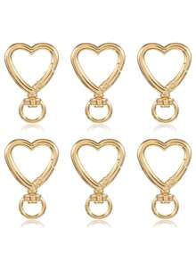 6个心形/旋转圆环/弹簧扣钥匙扣 新款饰品配件，桃心钥匙圈 DIY小礼物吊坠 - 金黃色 - 查看 3