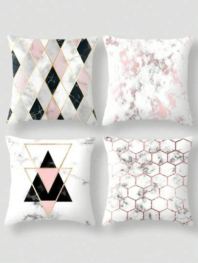4 件套几何图案抱枕套 - 柔软高档亚麻面料，不含枕芯 - 适用于沙发、床、汽车和客厅装饰 - 提供白色、粉色、黑色三种颜色可选