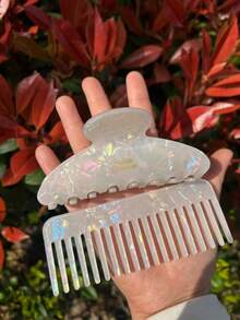 1 Set Fashionable Versatile Portable Anti-Static White Mermaid & Shark Claw Hair Clip Brush Set Beauty Home Bedroom Decor Travel Accessories Hair Styling Kit Hair Tool Kit,Festival,Party - Multicolor - View 7