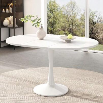 Ausziehbarer Esstisch, Ovaler Esstisch, Kaffee-Freizeittisch, Länge 100/140 X Breite 100 X Höhe 75 Cm, Modern Schlichter Esstisch, White