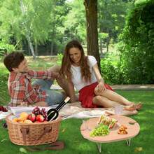 Wicker Picnic Basket Set 2 With Folding Table & Insulated Cooler Bag, Includes Tableware Accessories, Oval Woven Picnic Hamper Outdoor - 2-person Picnic Basket Set - View 8
