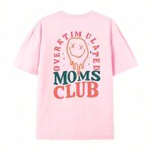 1pcsWomen's Summer Overstimulation Mom Club Graphic Print Round Neck Short Sleeve Simple Casual Everyday Black Plus Size-Shirt Tops, Mom Birthday Grap - 粉色 - 查看 12