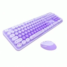 MOFII Conjunto de Teclado y Ratón Inalámbrico Silencioso con Degradado Dulce de Colores Mixtos Teclas Redondas Retro 2.4G 3000DPI Teclado Numérico Completo Estilo Femenino para Oficina Compatible con Windows Baterías Excluidas - Ver 15