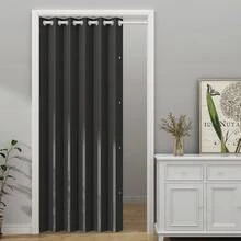 1pc Japanese 100% Blackout Magnetic Partition Curtain, No Drilling Folding Door Curtain, Excellent Blackout Performance, Smooth Drape, Windproof Sunshade Thickened Indoor Curtain Suitable For Living Room, Bedroom, Kitchen, Children's Room, Customizable 10CM Folding Solid Color Blackout Curtain, Folding Perforated Ring Top Folding Venetian Blind - Black - View 17