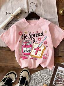 Camiseta de algodón linda y creativa con estampado de pan y mermelada "Go Spread The Gospel" para niñas. Suave y agradable al tacto, adecuado para uso diario y al aire libre, elegante y vers - Verde militar - Ver 8