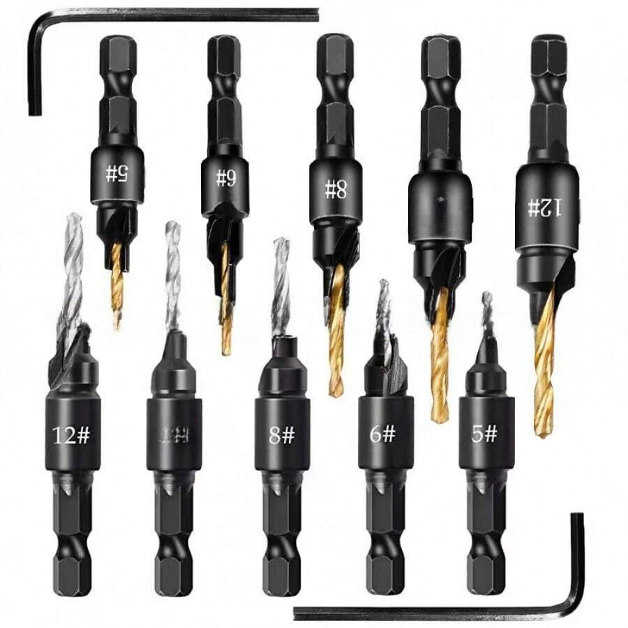 木工沉头钻头套装，高速钢钛涂层开孔器，一体式沉头倒角六角柄钻头 - 4PC鍍鈦+扳手(opp袋裝)[63g] - 查看 1